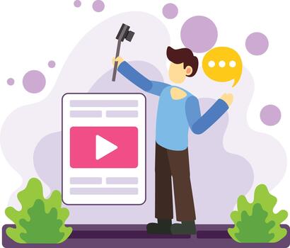 Person holding a selfie stick creating content vector